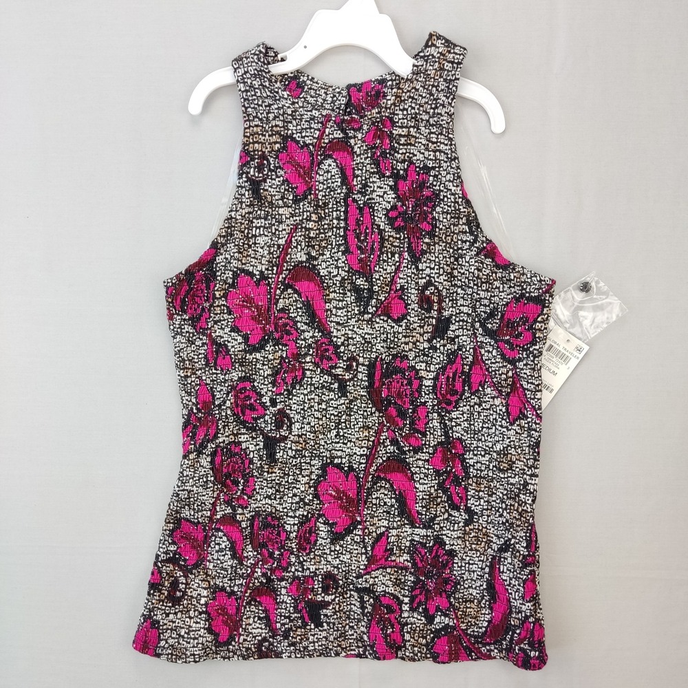 INC‎ Top Womens Medium Pink Floral Smocked Halter Keyhole Sleeveless Blouse